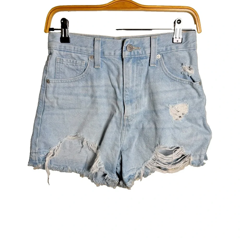Levi's Cut Off Denim Jean High Waist Mom Shorts Size 26 Blue Distressed Light 3